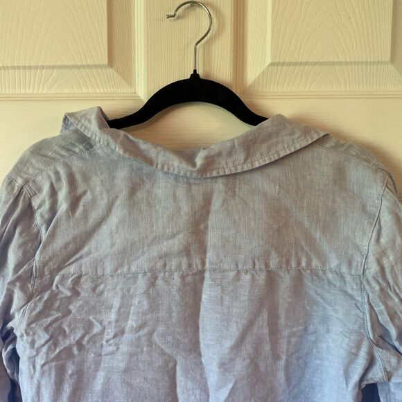 Tahari Women’s Large Linen 3/4 Sleeve Blouse Pullover V Neck Blue - Picture 8 of 11